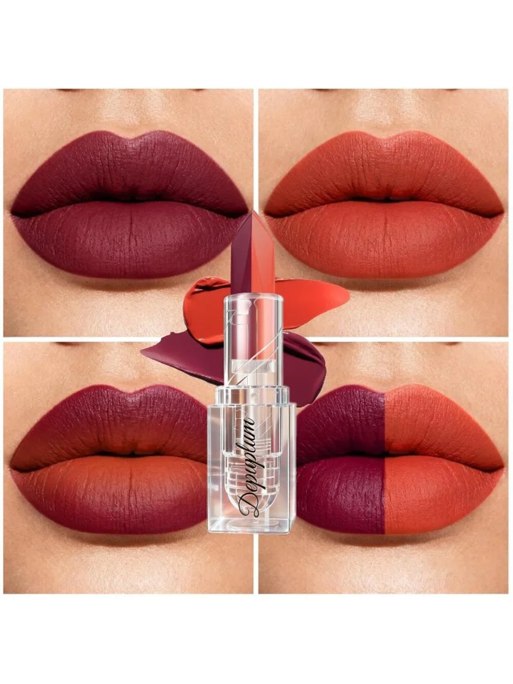 Women's F6 Burgundy Gradient Matte Lip Liner Combo Long Lasting Lip Stick Pencil